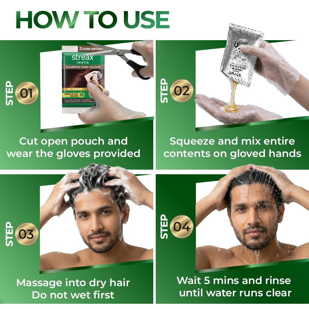 Streax Insta Shampoo Hair Colour Dark Brown for Women and Men, Pack of 5 – view 5