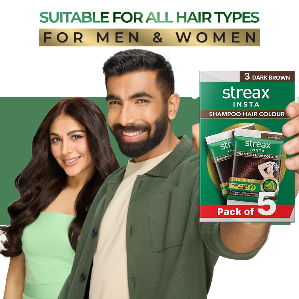 Streax Insta Shampoo Hair Colour Dark Brown for Women and Men, Pack of 5 – view 7