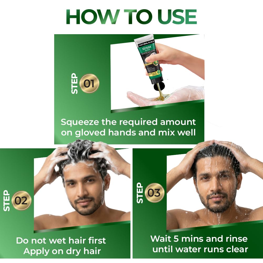 Streax Shampoo Hair Colour, 200 ml I Squeeze Pack with Natural Extracts I Hair colour for Men I Hair colour for Women I Long Lasting Formula I Colours in 5 Minutes, Natural Black – view 5