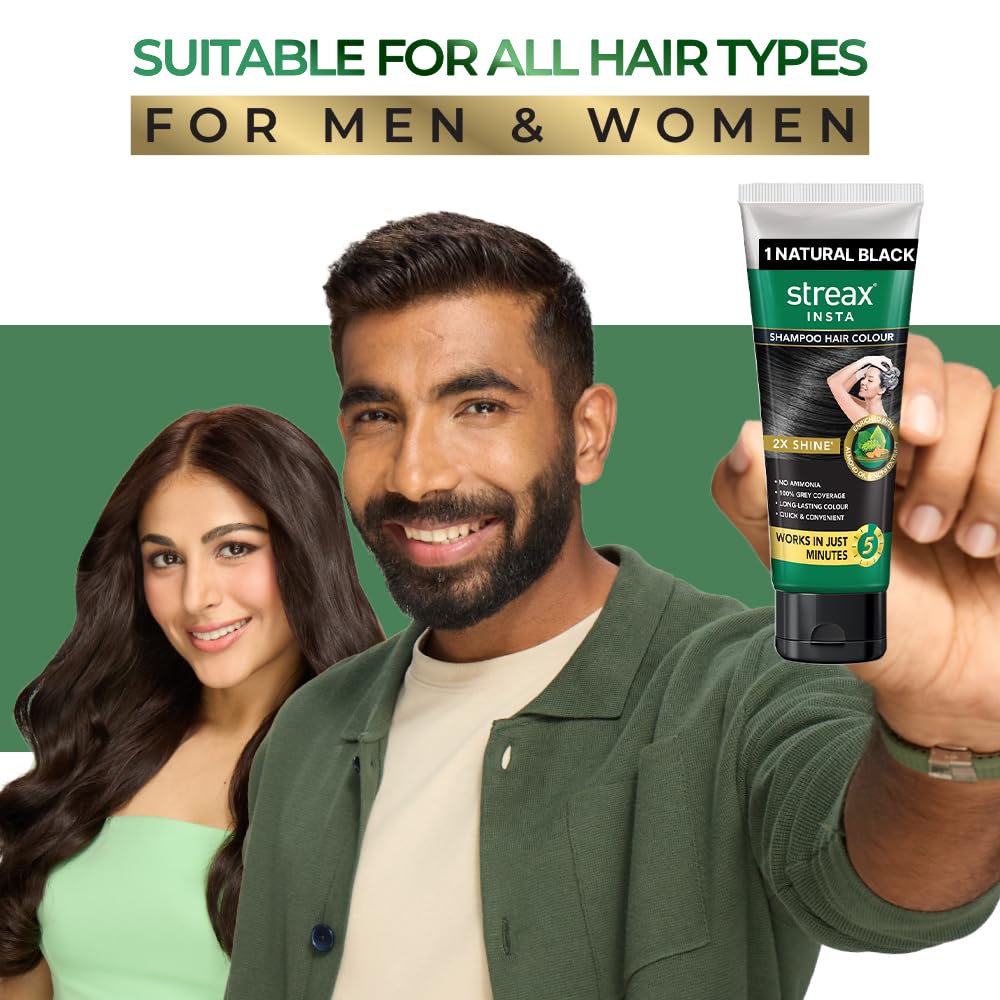 Streax Shampoo Hair Colour, 200 ml I Squeeze Pack with Natural Extracts I Hair colour for Men I Hair colour for Women I Long Lasting Formula I Colours in 5 Minutes, Natural Black – view 7