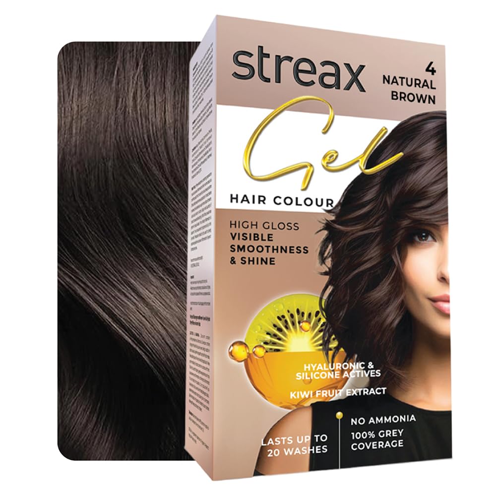 Streax Gel Hair Colour for Women & Men, Natural Brown 4, 150ml | Hair Colour Brown| 100% grey coverage | Long Lasting Hair Color, Easy to Use | Ammonia-Free Hair Color, Lasts Up to 20 Washes