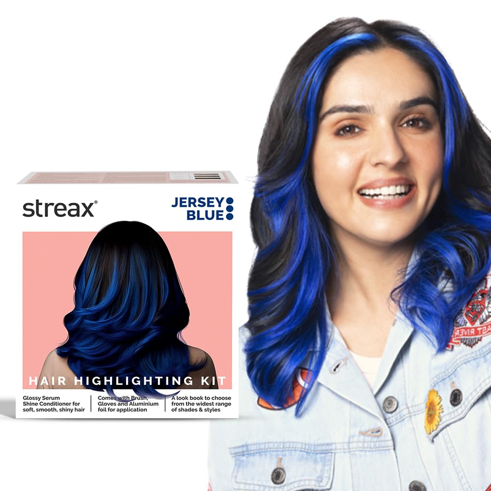 Streax Hair Colour Highlight Kit | Blue Jersey Blue - Pack of 1 | Enriched With Walnut & Argan Oil | For Women | Rich, Vibrant, Easy to Use, DIY Application