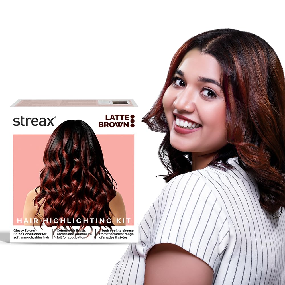 Streax Hair Colour Highlight Kit | Latte Brown - Pack of 1 I Enriched with Walnut & Argan Oil I For Women | Rich, vibrant, Easy to use, DIY Application