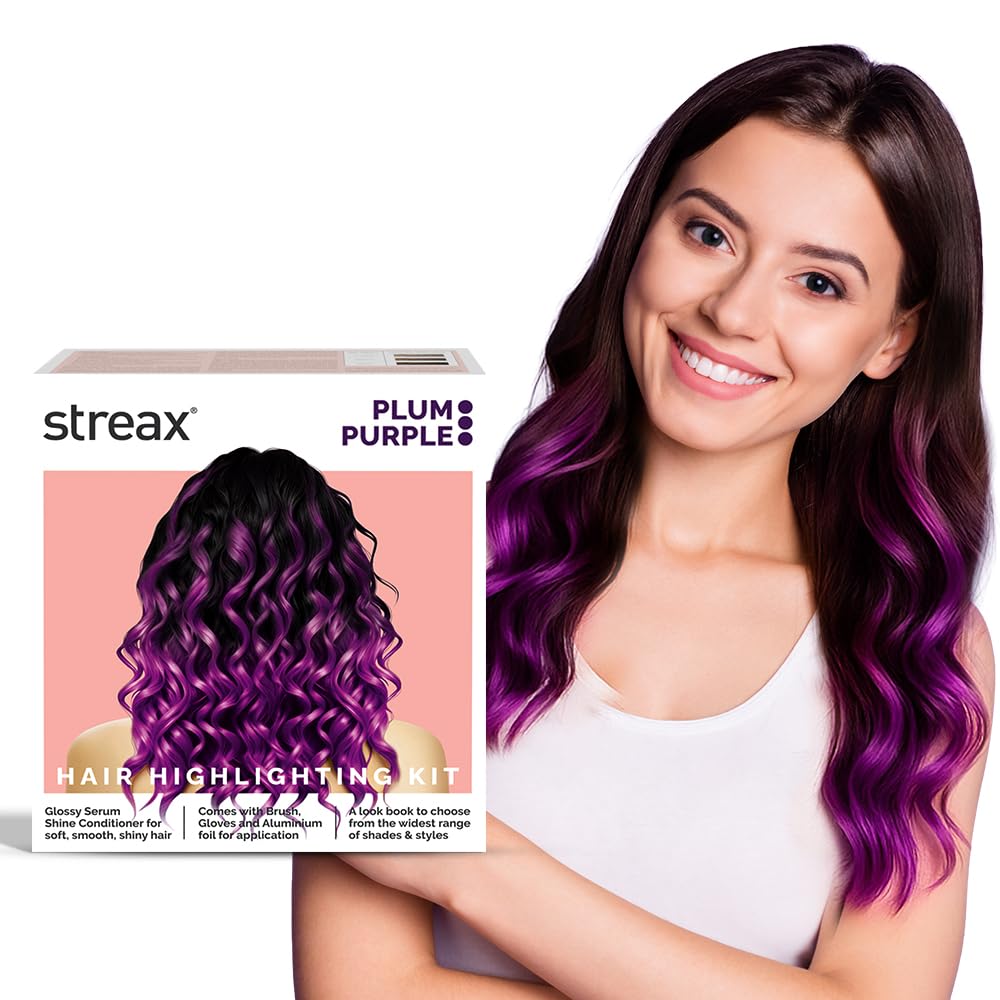 Streax Hair Colour Highlight Kit | Purple Hair Colour, Plum Purple - Pack of 1 I Enriched with Walnut & Argan Oil | Rich, vibrant, Easy to use, DIY Application