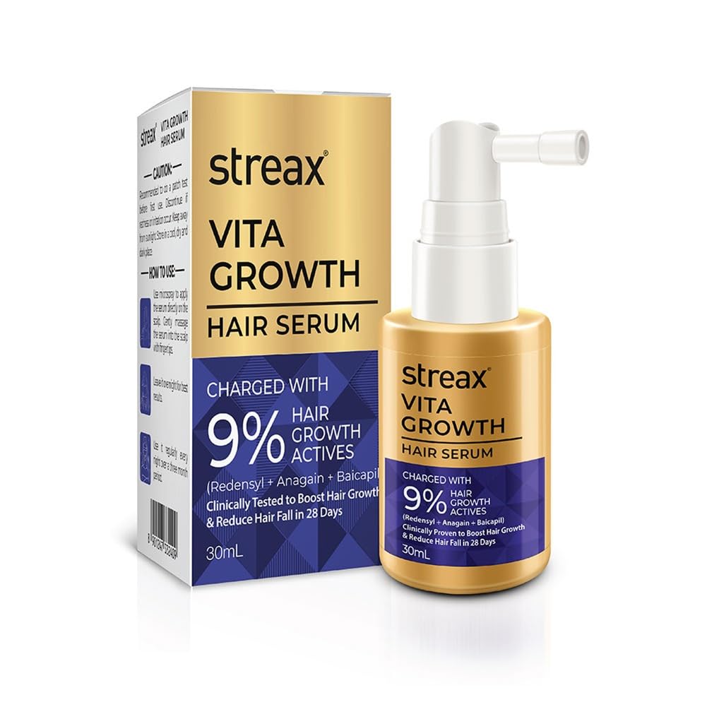 Streax Hair Growth Serum for Scalp, 30 ml with 3% Redensyl, 3% Anagain, 3% Baicapil, Biotin & Caffeine, Hair Serum for Hair Fall Control, For Women & Men