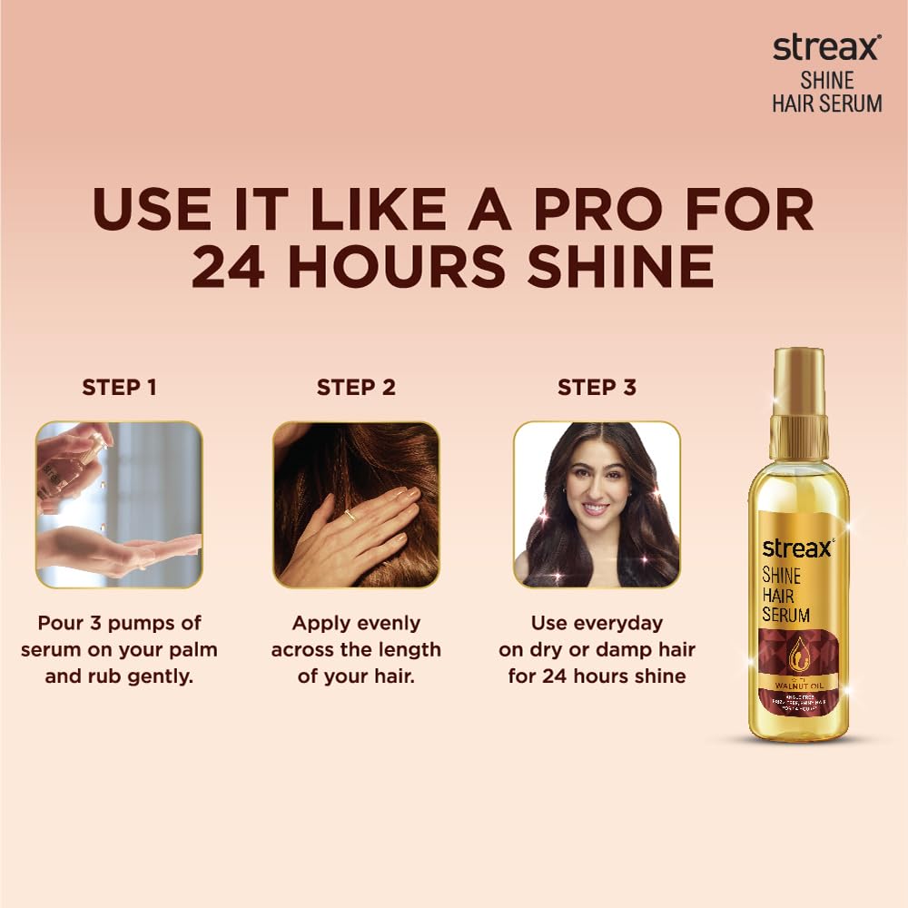 Streax Hair Serum 50ml, Hair serum for Dry & Frizzy Hair,for Women & Men, for Curly Hair, Wavy Hair, Straight Hair, Silk & Shine Vitalised with Walnut Oil – view 4