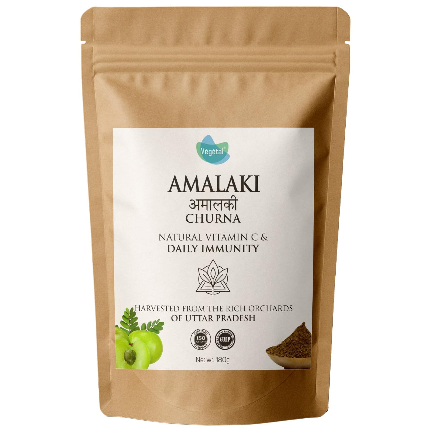 Vegetal Amalaki Churna 180g | Amla Powder from Uttar Pradesh Orchards | Natural Vitamin C, Immunity, Hair & Skin | 3rd Party Lab-Tested | FSSAI & AYUSH | 100% Pure