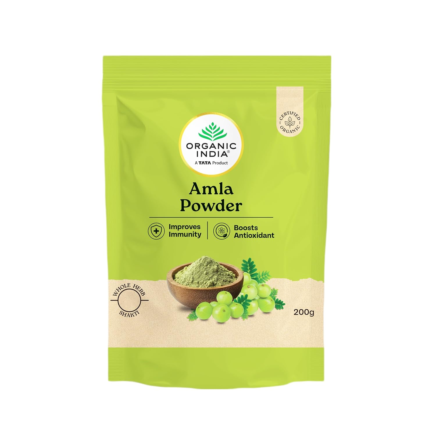 A TATA Product - Organic India Amla Powder, 200g, Whole Hera, Improves Immunity, Boosts Antioxidant, Certified Organic
