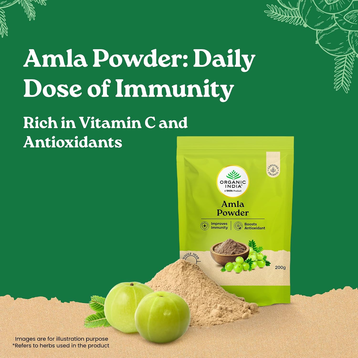 A TATA Product - Organic India Amla Powder, 200g, Whole Hera, Improves Immunity, Boosts Antioxidant, Certified Organic – view 5