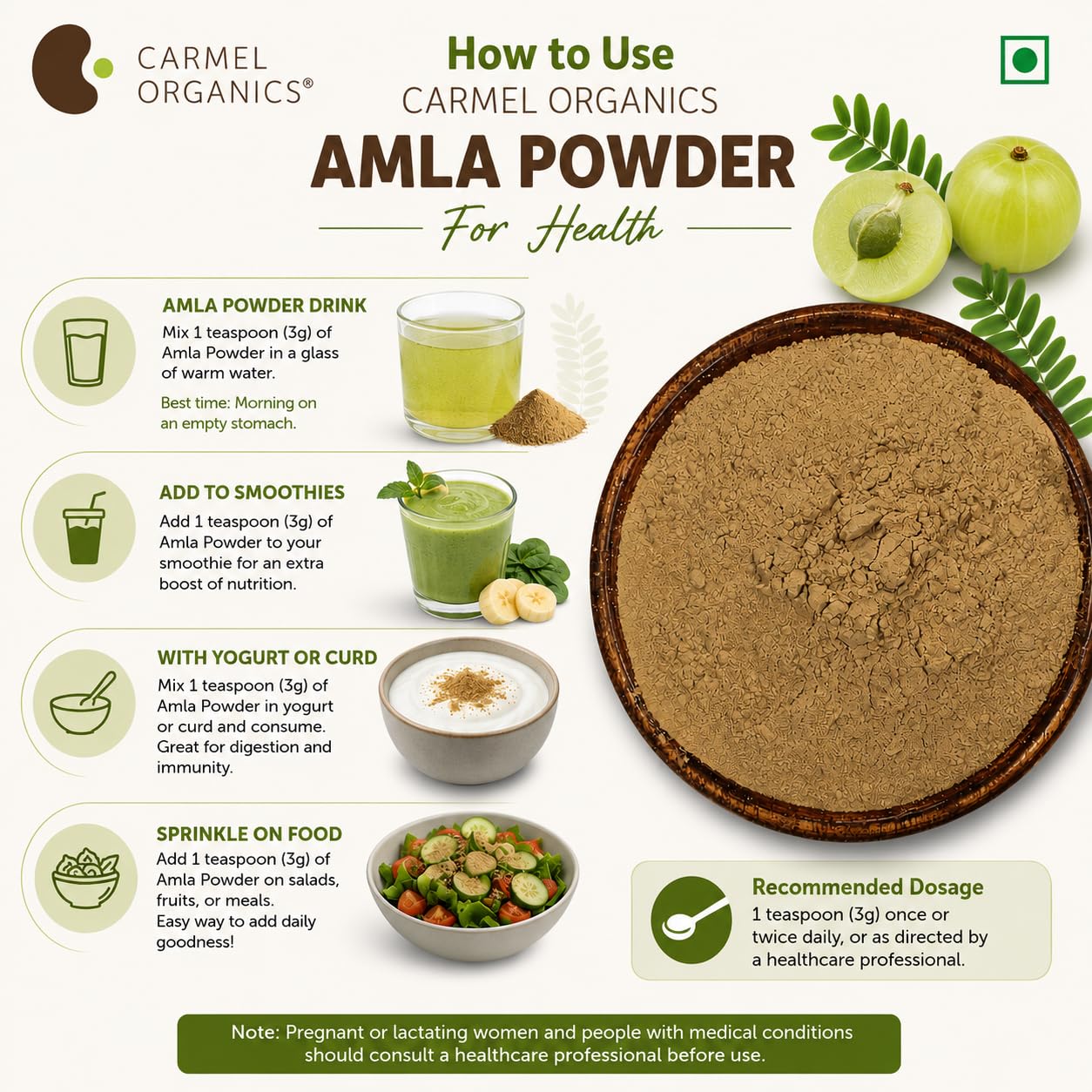 CARMEL ORGANICS Amla Fruit Powder 340 Grams – view 8