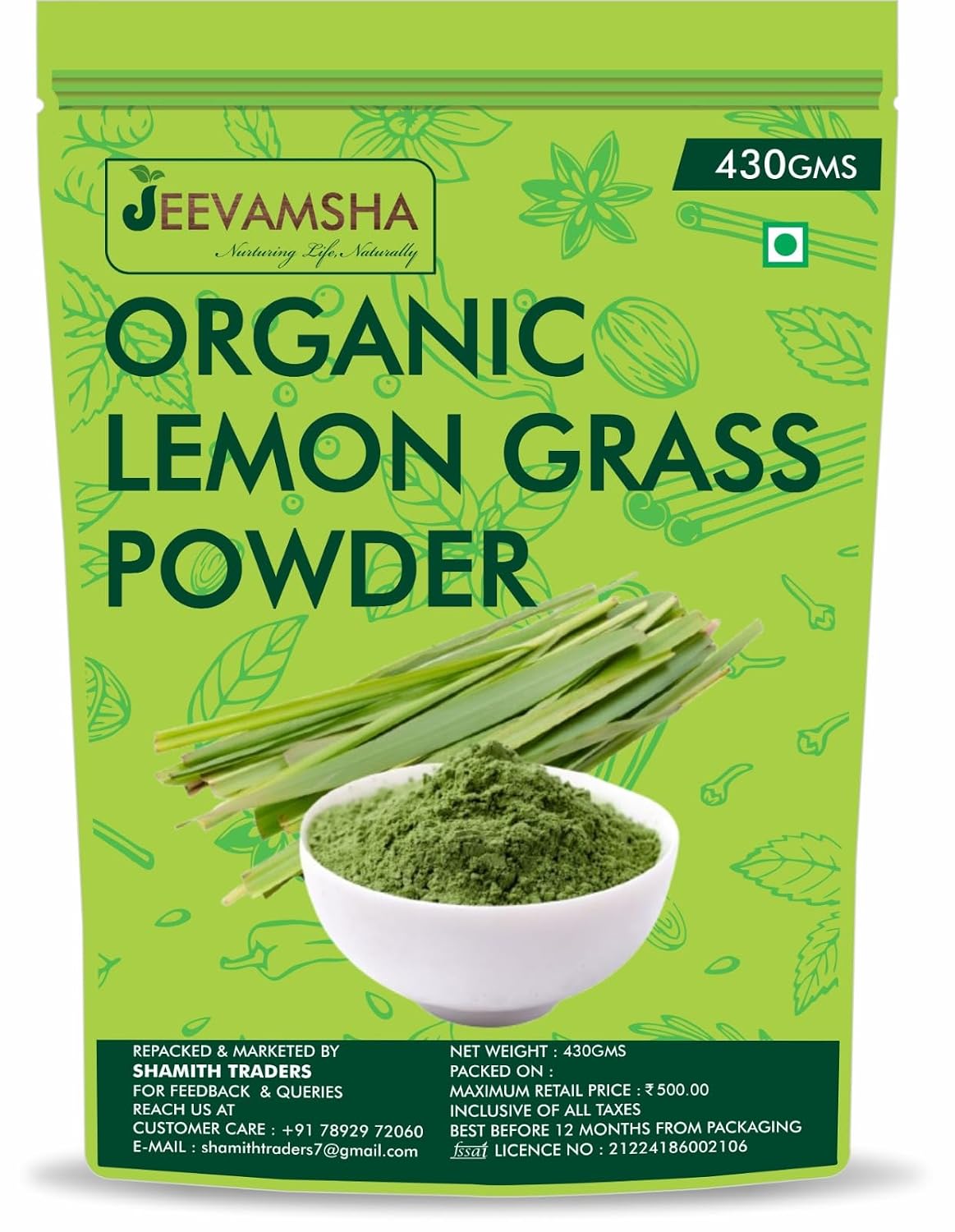 Lemon grass Powder –430gms Organic 100% Pure & Natural – Dried Ground Lemongrass POWDER for Tea, Cooking, Skincare & Aromatherapy – Non-GMO, Gluten-Free