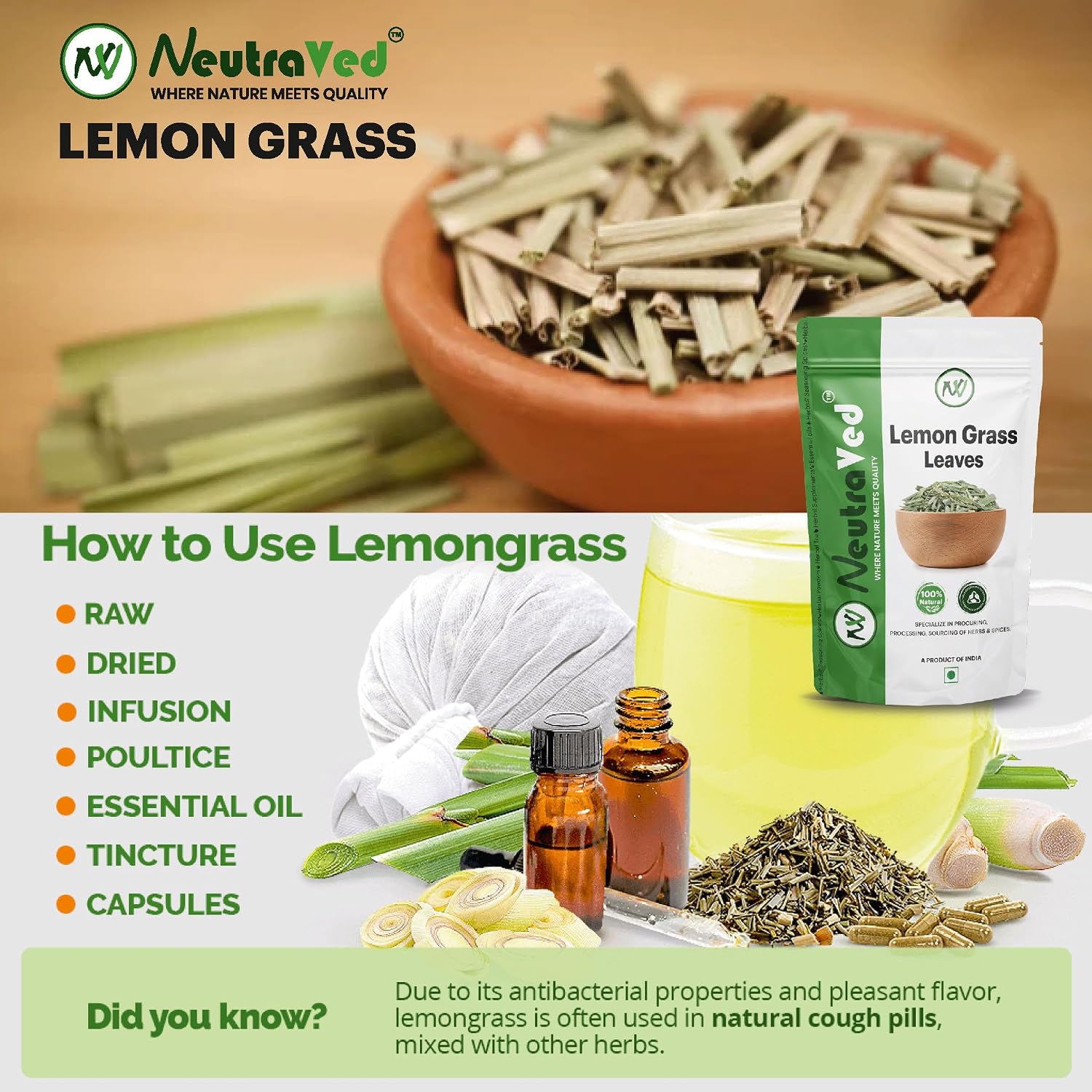 NeutraVed Lemongrass Tea Leaves (100g) – view 5