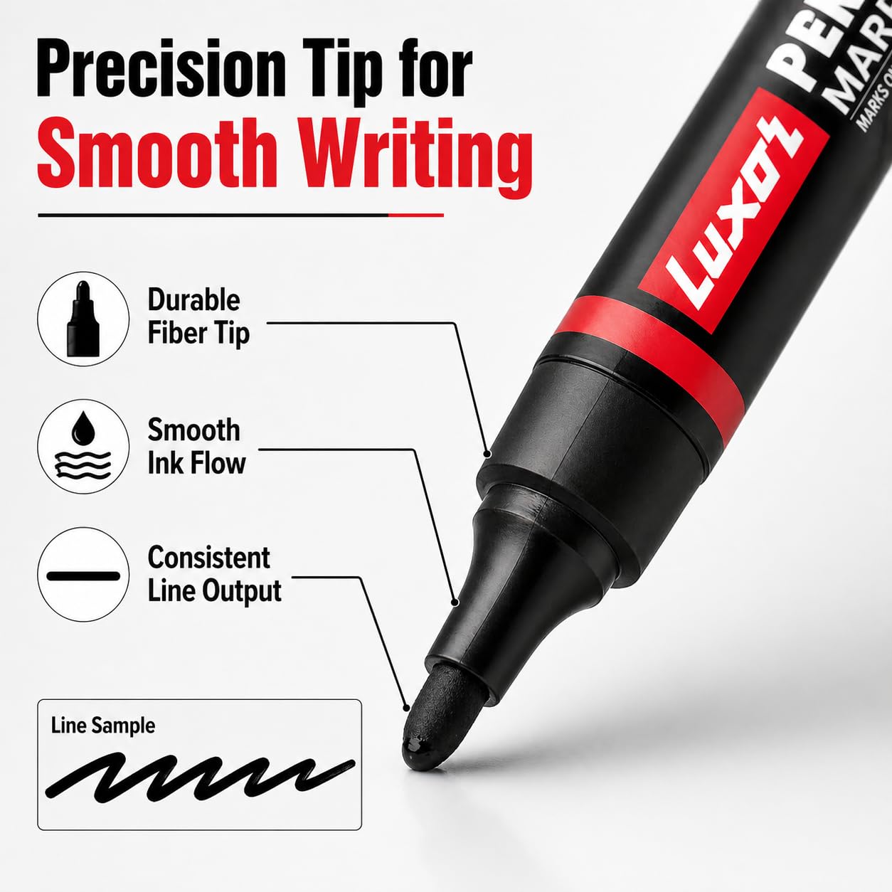 Luxor Refillable Permanent Markers, Black Ink, Pack of 10 – view 5