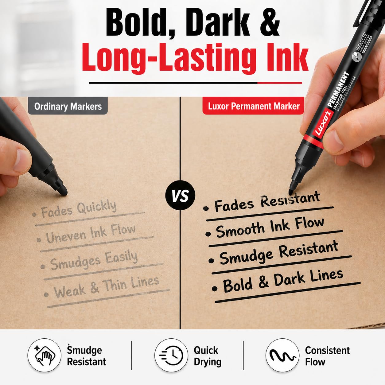 Luxor Refillable Permanent Markers, Black Ink, Pack of 10 – view 4