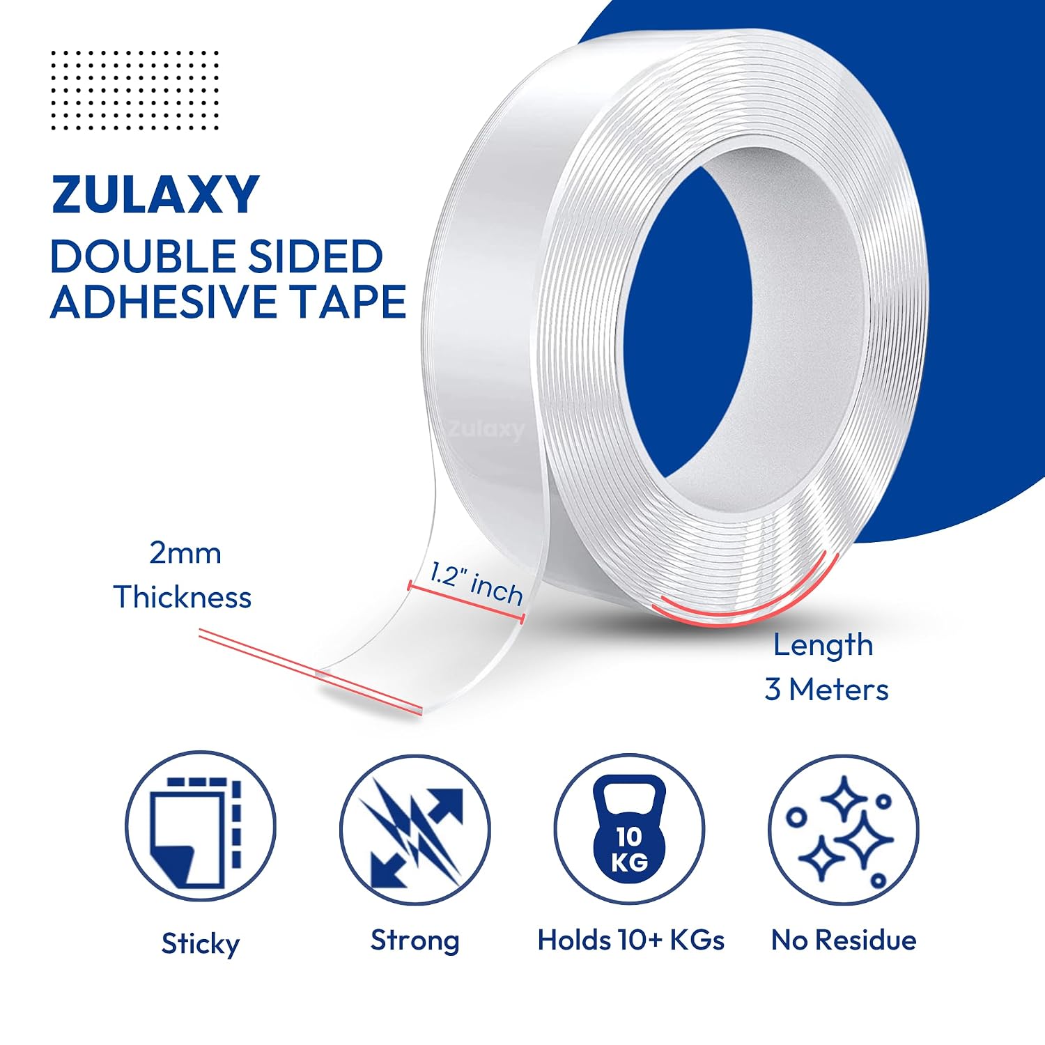 Zulaxy Heavy Duty Double Sided Transparent Nano Tape, 3 Meter – view 4