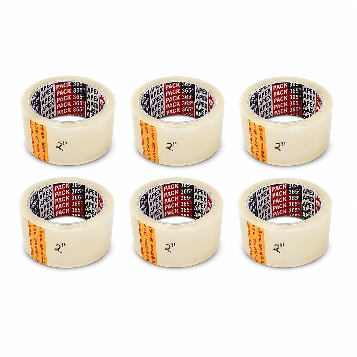 Apex Self Adhesive Transparent Cello Tape - 65 Meters in Length - 48mm / 2" Width - 6 Rolls Per Pack - BOPP Industrial Packaging Tape for E-Commerce Box Packing, Office and Home use, 50 Microns