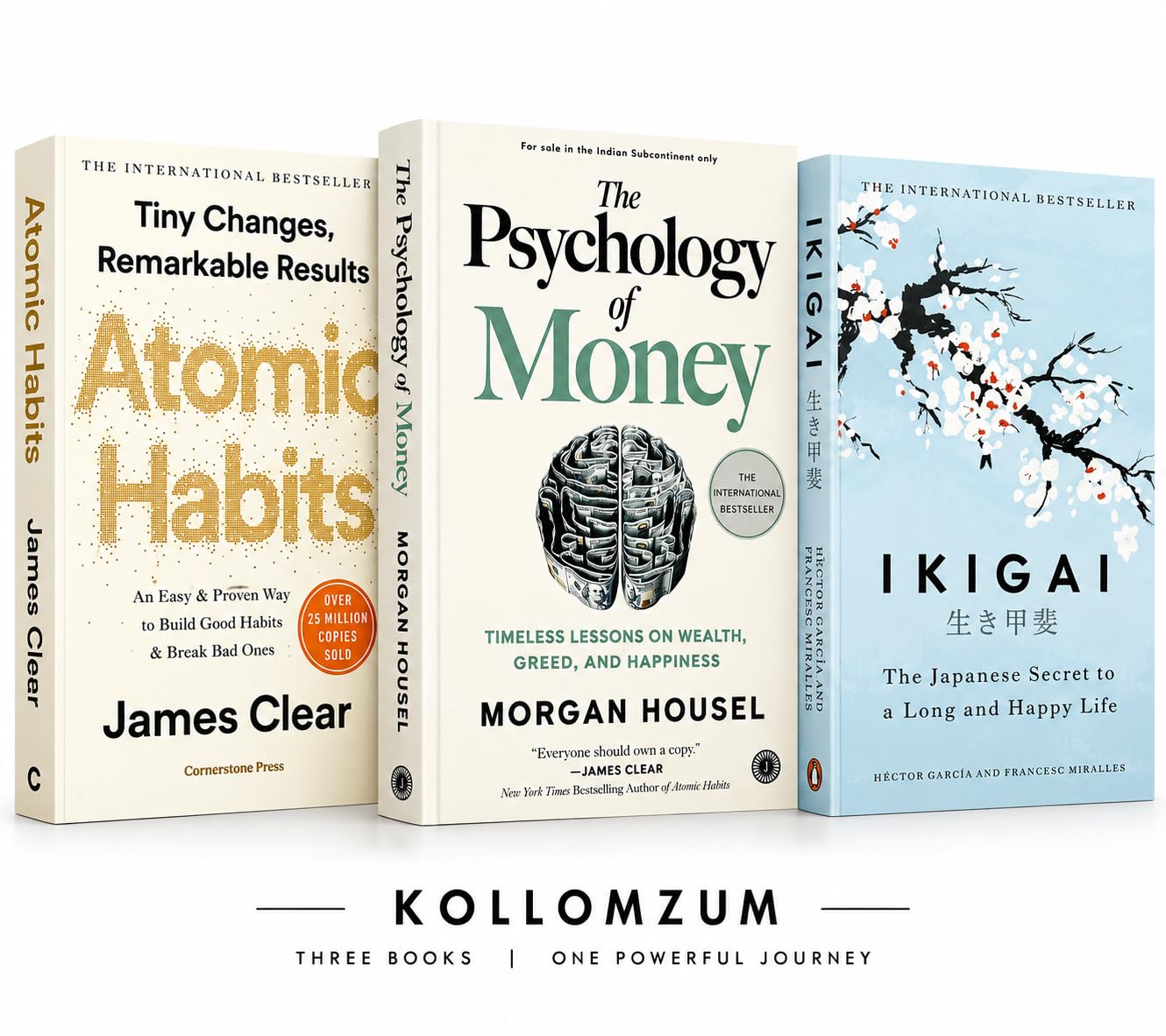 Atomic Habits+The Psychology of Money +Ikigai Self Improvement 3 Books Combo for Personal Growth, Wealth & Happiness