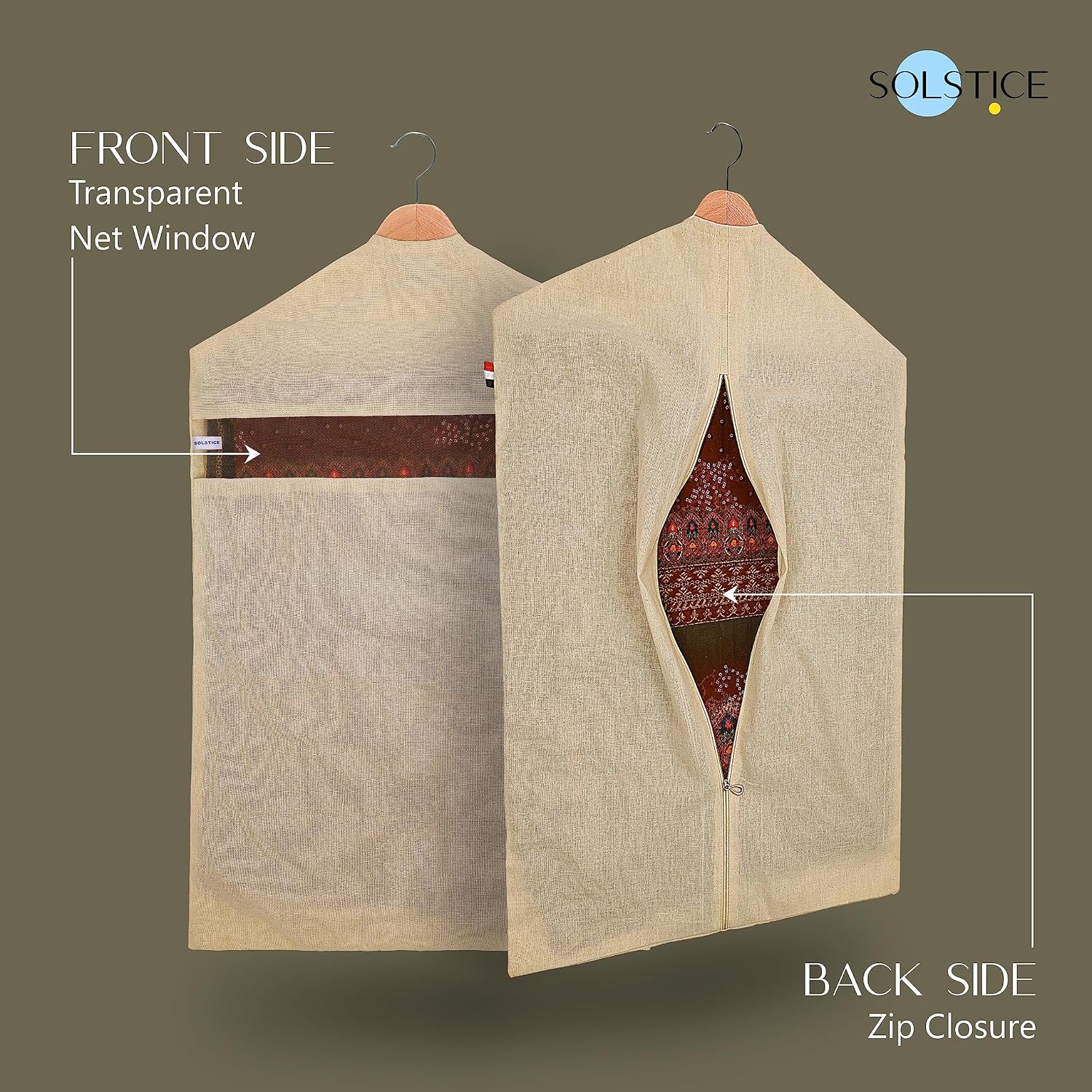 SOLSTICE Hanging Cotton Saree Covers for Wardrobe Storage, Pack of 6 – view 3