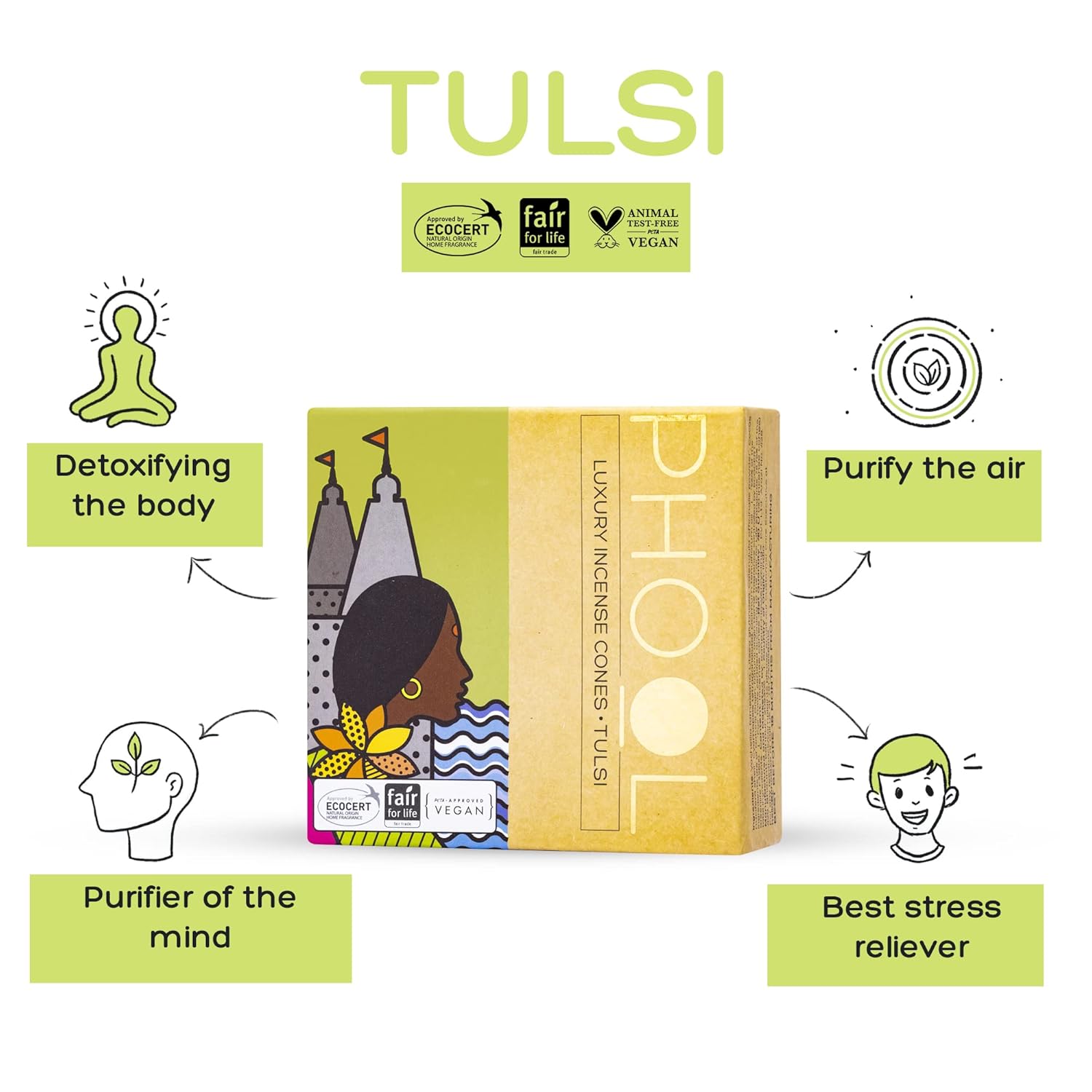PHOOL Luxury Incense Devotion Pack - Tulsi & Jasmine, 80 Count – view 4
