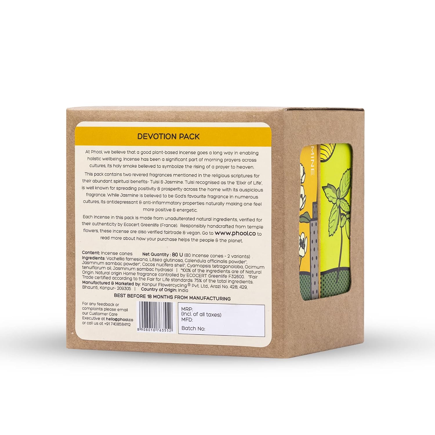 PHOOL Luxury Incense Devotion Pack - Tulsi & Jasmine, 80 Count – view 6