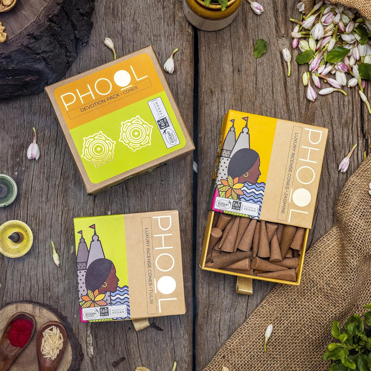 PHOOL Luxury Incense Devotion Pack - Tulsi & Jasmine, 80 Count – view 2
