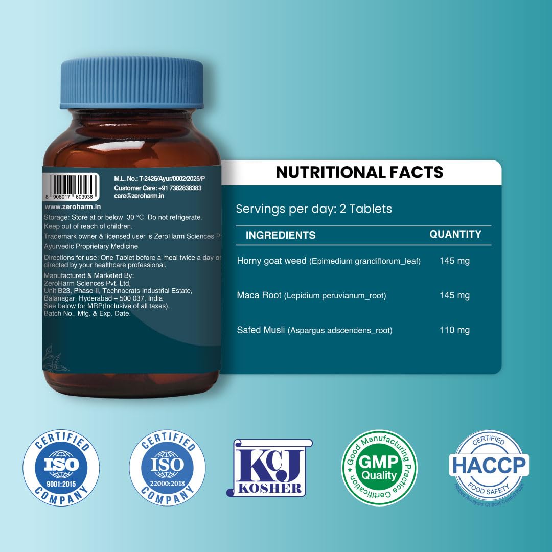 ZEROHARM Back to Teens Maca Root, Safed Musli & Horny Goat Weed Tablets, 60 Count – view 2