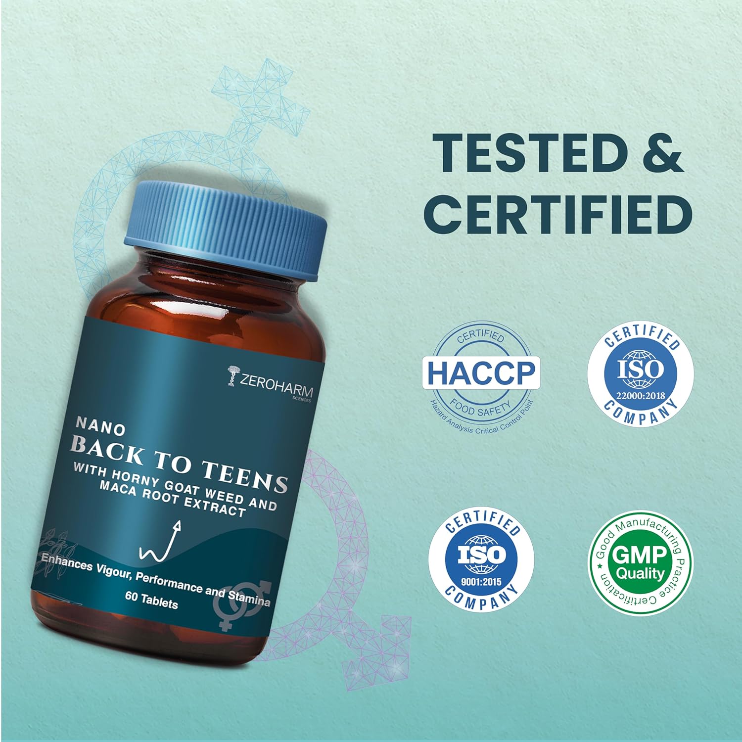 ZEROHARM Back to Teens Maca Root, Safed Musli & Horny Goat Weed Tablets, 60 Count – view 6