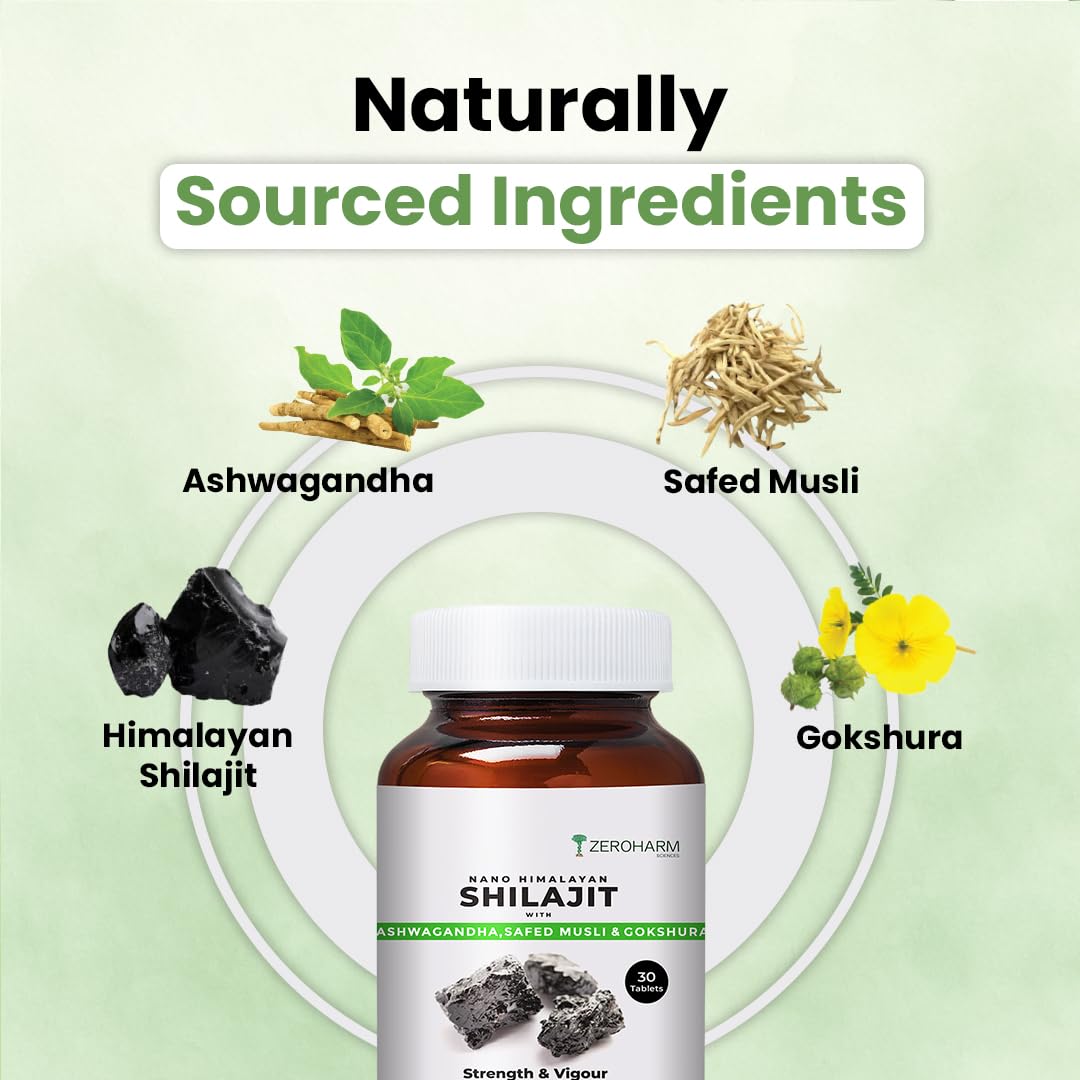 ZEROHARM Nano Himalayan Shilajit with Ashwagandha, Safed Musli & Goksura, 30 Tablets – view 3