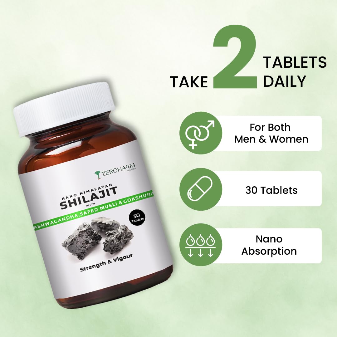ZEROHARM Nano Himalayan Shilajit with Ashwagandha, Safed Musli & Goksura, 30 Tablets – view 5