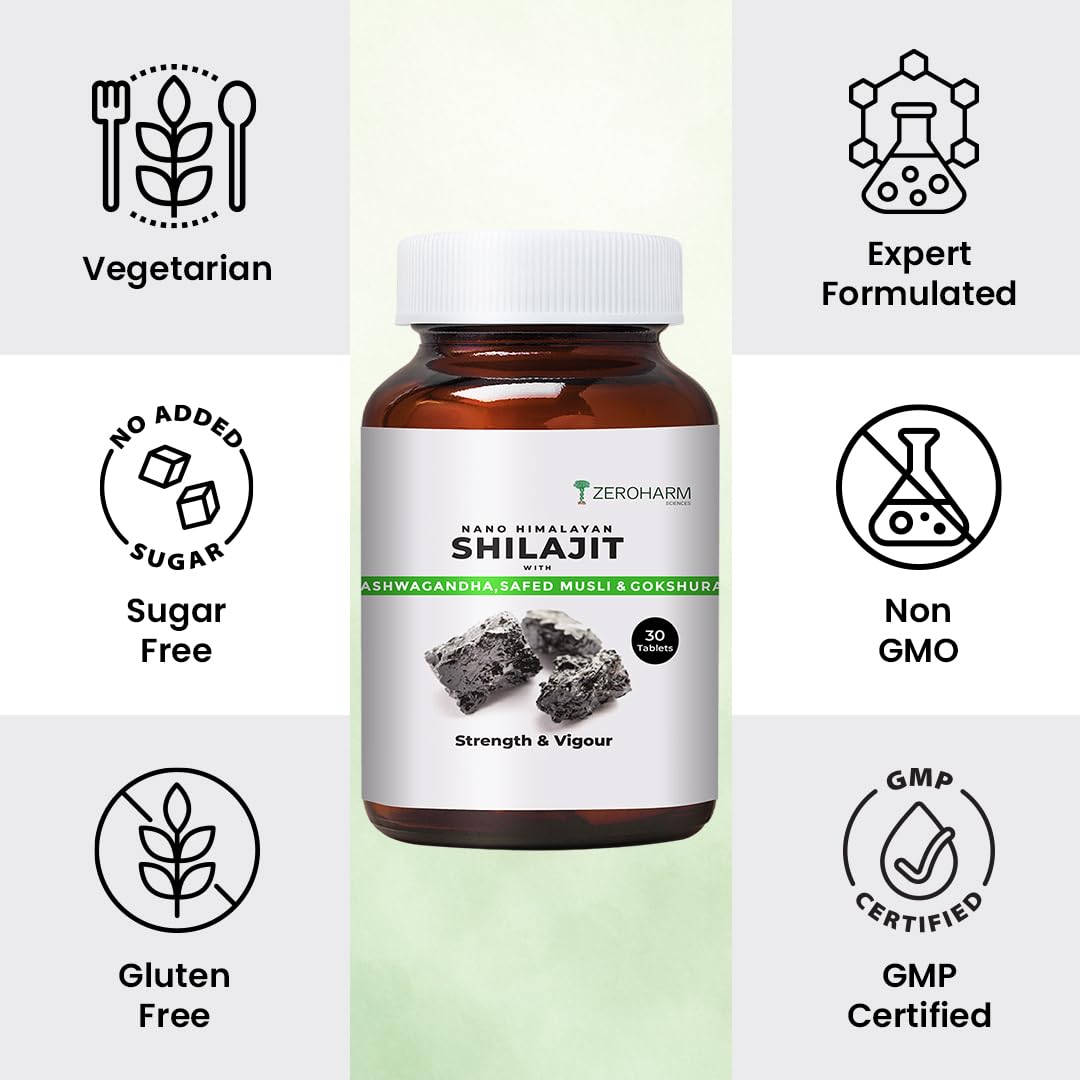 ZEROHARM Nano Himalayan Shilajit with Ashwagandha, Safed Musli & Goksura, 30 Tablets – view 7