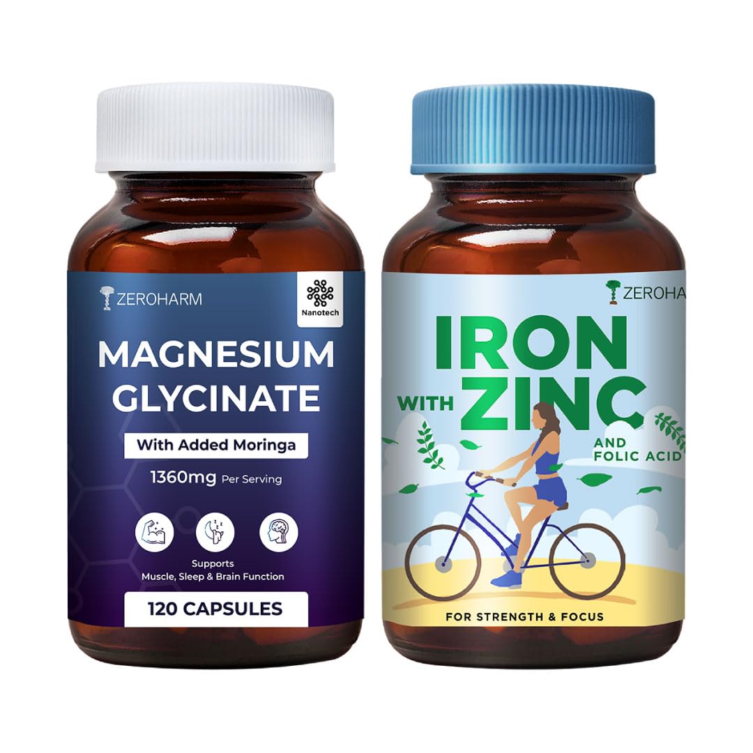 ZEROHARM Magnesium Glycinate Supplement With Iron Folic Zinc Vitamin B12
