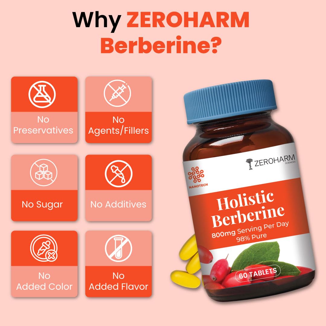 ZEROHARM Holistic Nano Berberine Tablets 98% Pure, 800 mg per Serving, 60 Tablets – view 8