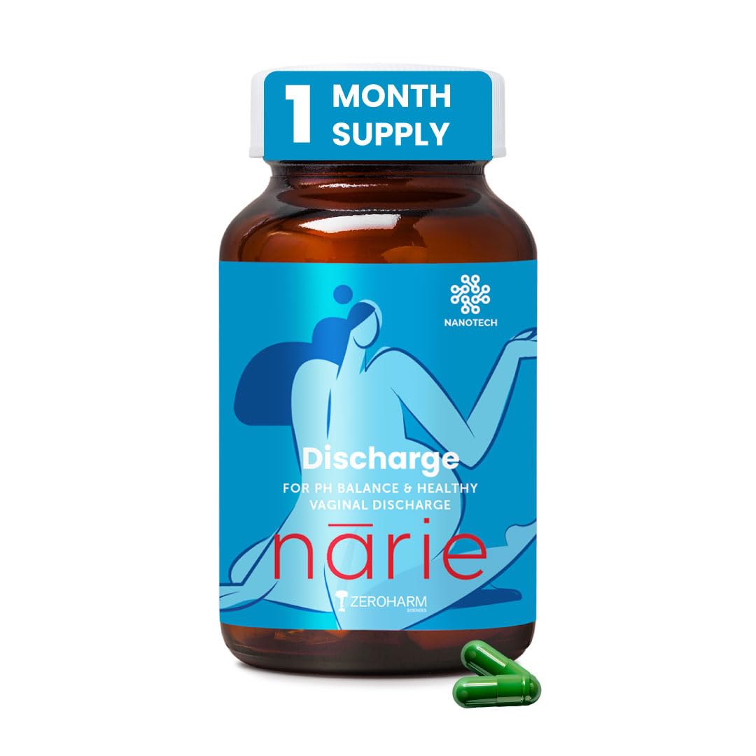 ZEROHARM Narie White Discharge Capsules for Women | Nano formulated Cranberry, D-Mannose, Hibiscus & Probiotics | Vaginal Discharge Capsules | Supports pH Balance, Intimate Odour Control | 60 Capsules