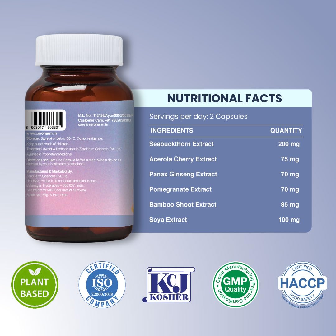 ZEROHARM Plant-Based Collagen Builder with Seabuckthorn, Vitamin C, Panax Ginseng & Biotin - 60 Capsules – view 5
