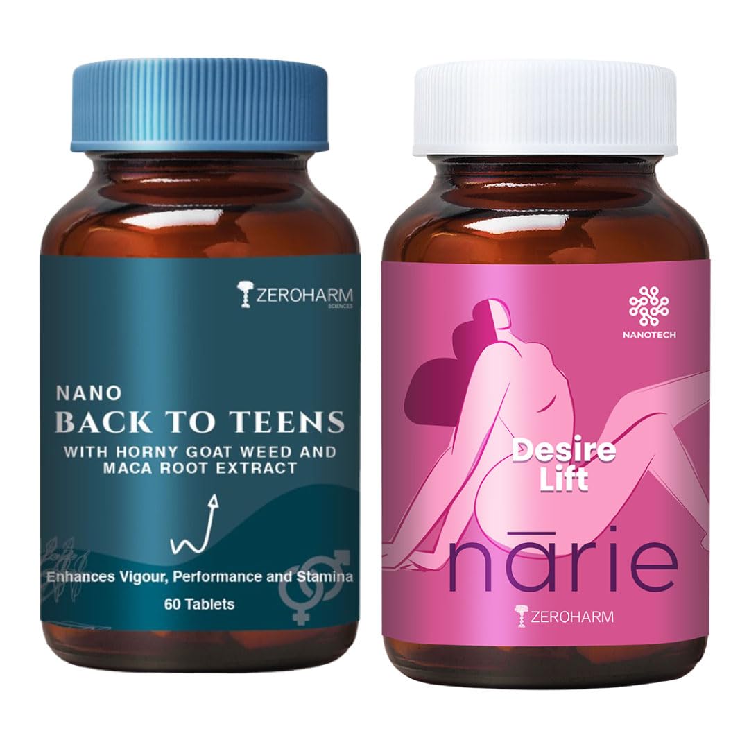ZEROHARM Back to Teens + Narie Desire Lift - For Energy, Stamina & Performace With Maca Root, Ginseng, Ashwagandha, Safed Musli - Nano Formulated 60 Tablets + 60 Capsules for Men & Women
