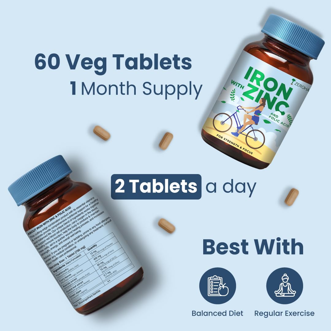 ZEROHARM Iron, Zinc, Folic Acid & Vitamin B12 Tablets - Plant-Based, 60 Tablets – view 9