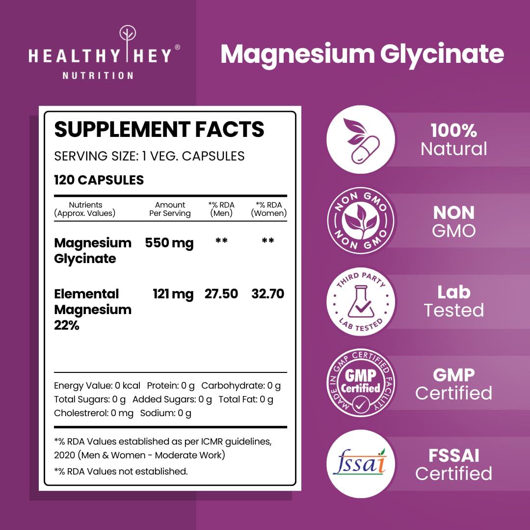 HealthyHey Nutrition Magnesium Glycinate Supplement - 120 Vegetable Capsules – view 2