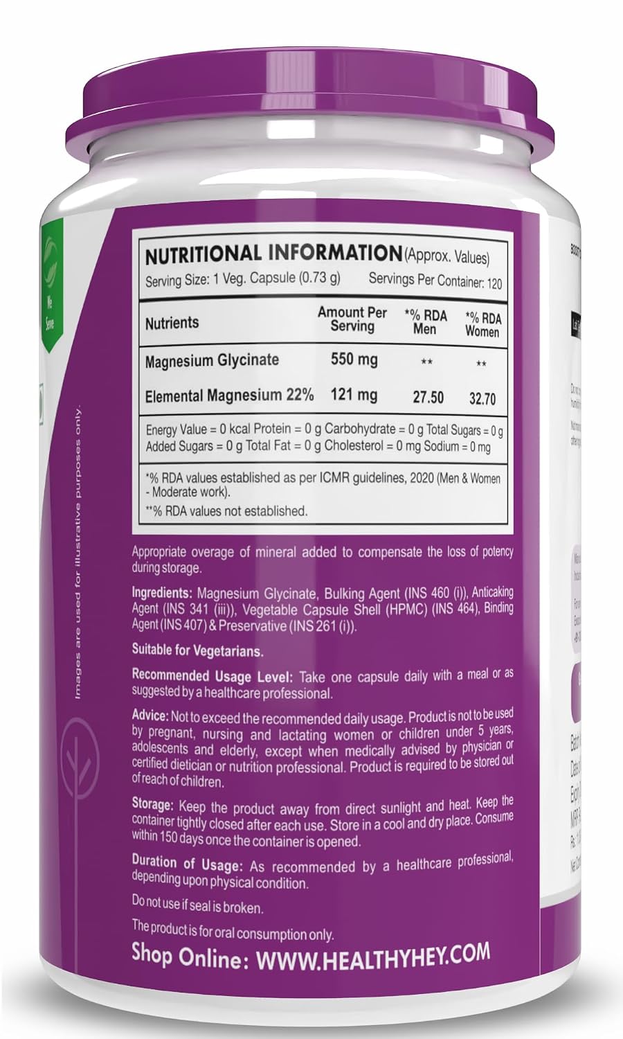 HealthyHey Nutrition Magnesium Glycinate Supplement - 120 Vegetable Capsules – view 8
