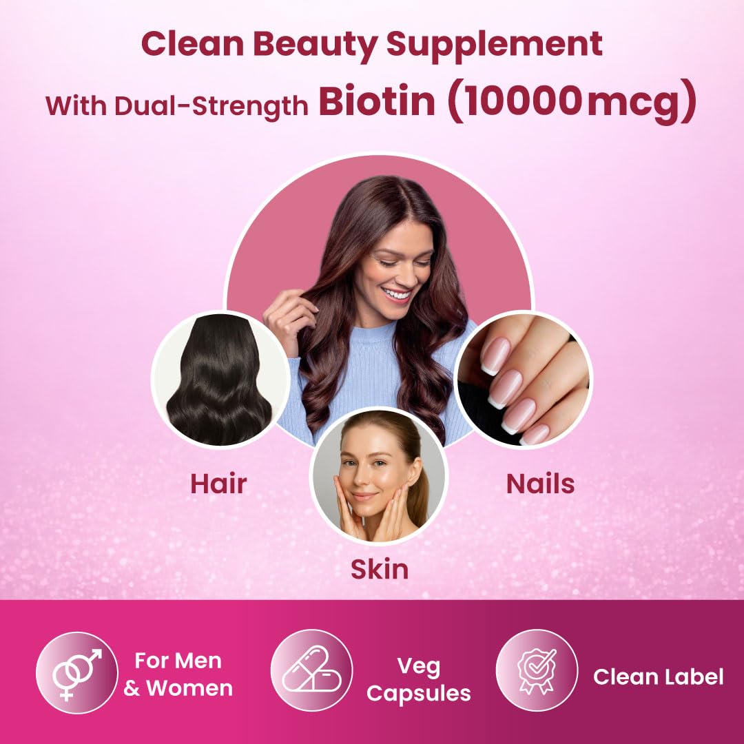 ZEROHARM Biotin Tablets for Hair Growth, 10000 mcg Vitamin B7, Plant-Based, 60 Tablets – view 2