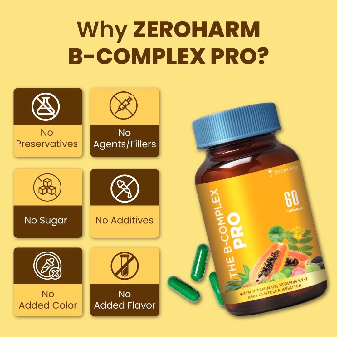 ZEROHARM B-Complex Pro with Vitamin D3 & K2-7, 60 Vegetarian Capsules – view 5