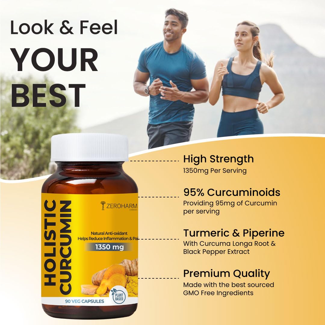 ZEROHARM Holistic Curcumin Capsules 1350 mg, 95% Curcuminoids with Piperine & Black Pepper, 90 Capsules – view 2