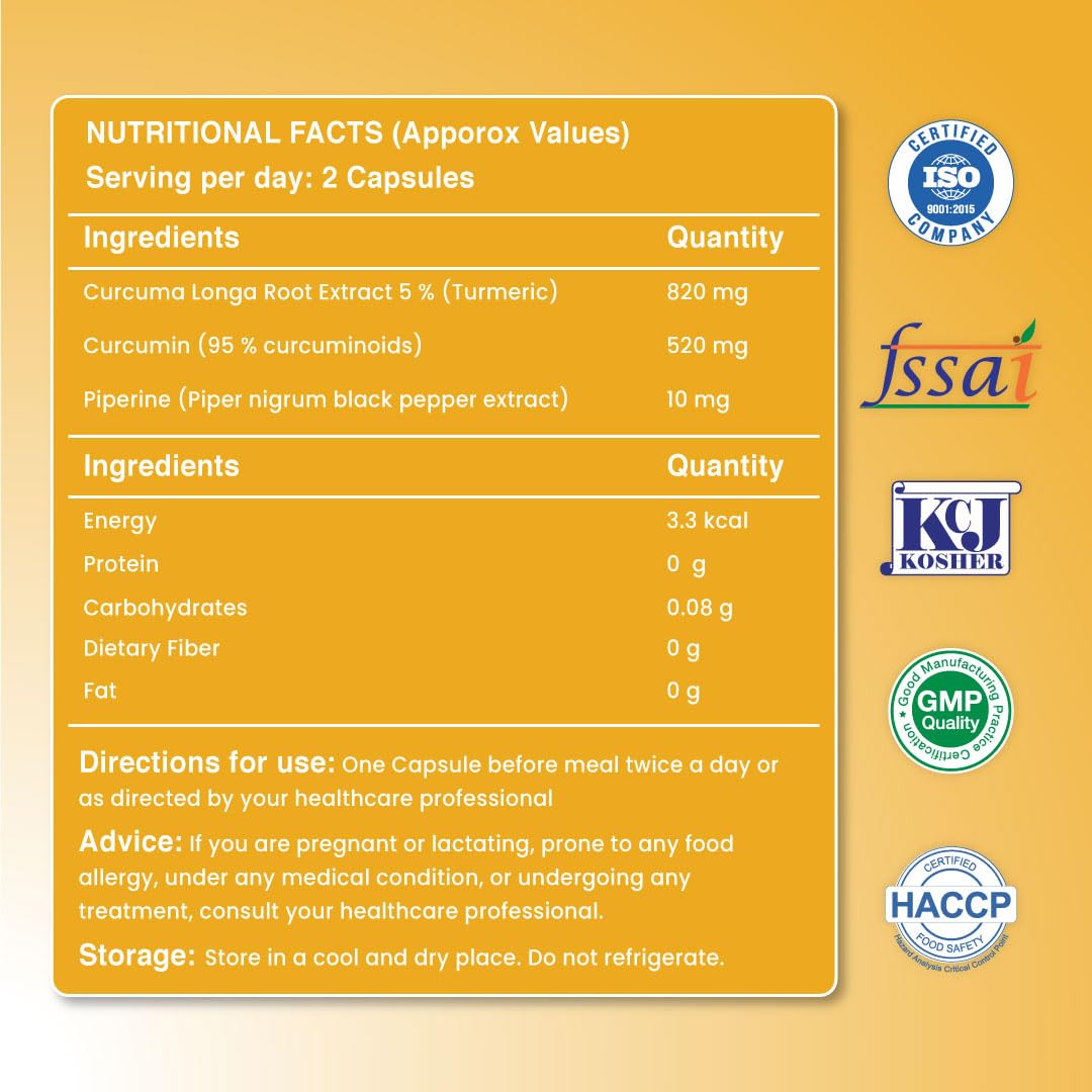 ZEROHARM Holistic Curcumin Capsules 1350 mg, 95% Curcuminoids with Piperine & Black Pepper, 90 Capsules – view 9