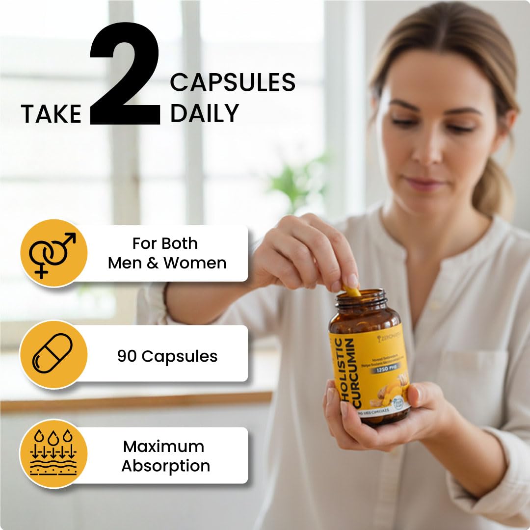 ZEROHARM Holistic Curcumin Capsules 1350 mg, 95% Curcuminoids with Piperine & Black Pepper, 90 Capsules – view 6