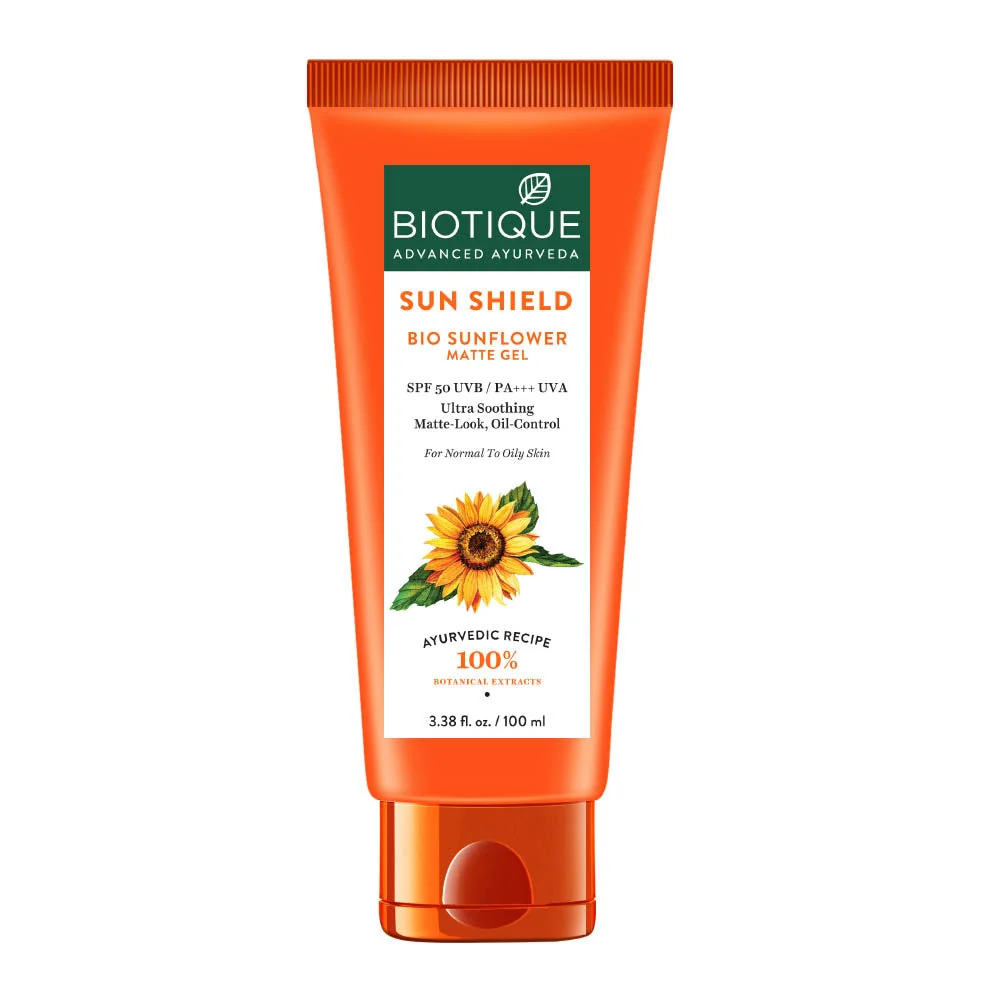 Biotique Sun Shield Sunflower Matte Gel SPF 50 UVB (100 ml) | Ayurvedic Broad Spectrum Sunscreen for Normal to Oily Skin