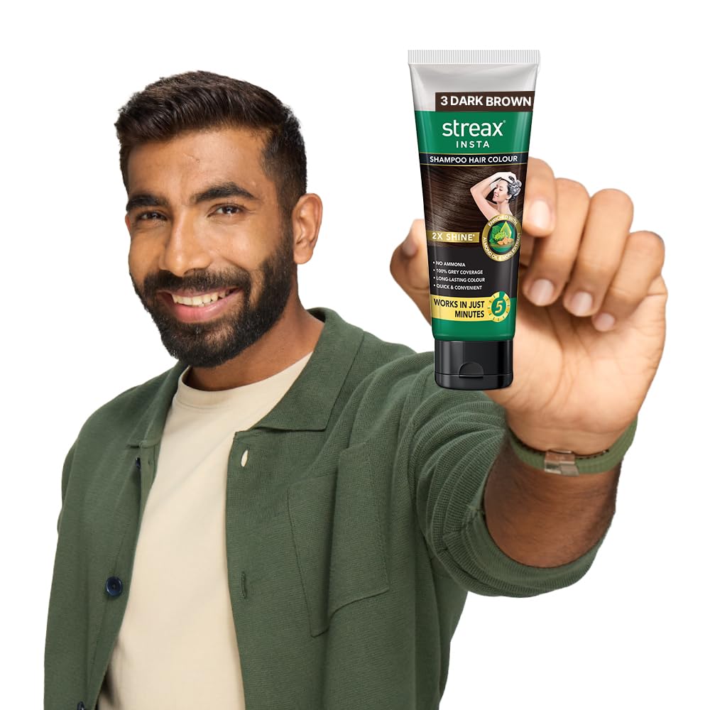 Streax Insta Shampoo Squeeze Pack Hair Colour For Unisex, Dark Brown 3,200Ml | Hair Colour Brown |100% Grey Coverage | Long Lasting Hair Color, Easy To Use | Ammonia Free Hair Color, No Paraben & Sulphate