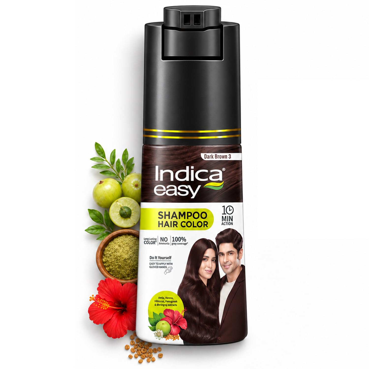 Indica Hair Color Shampoo|Dark Brown|Ammonia Free|180ml