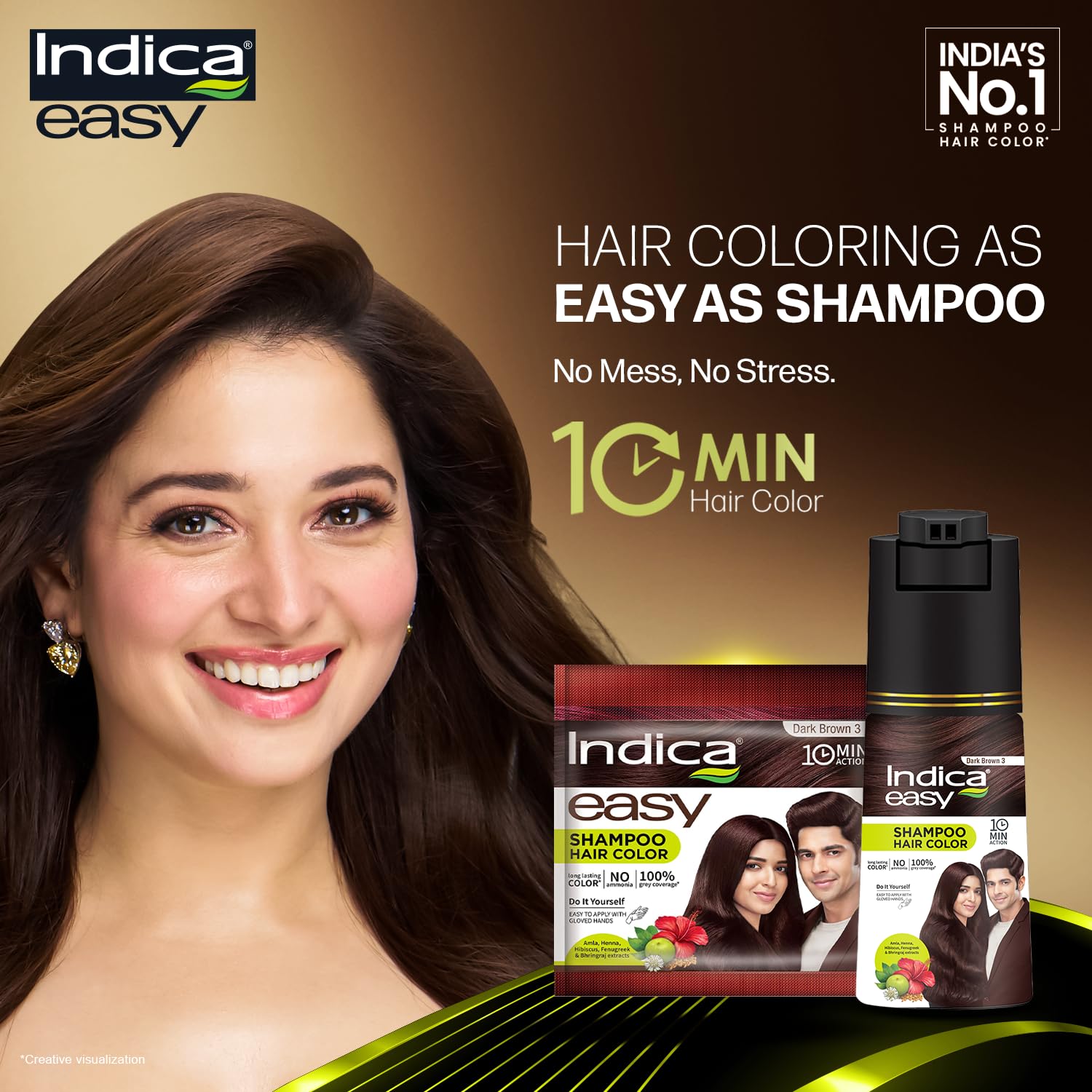 Indica Hair Color Shampoo, Dark Brown, Ammonia Free, 180 ml – view 3