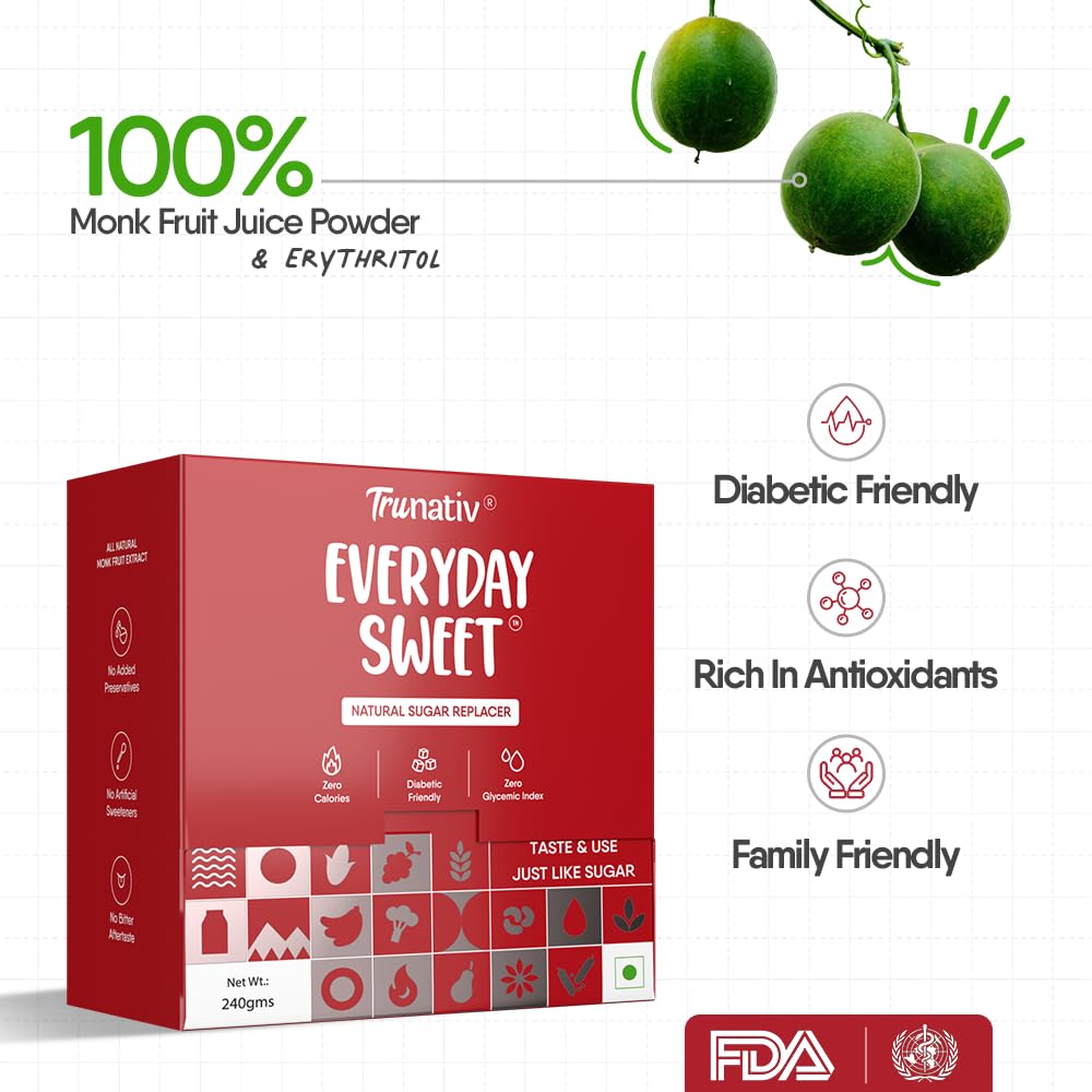 TruNativ Everyday Sweet Monk Fruit & Erythritol Sweetener Powder, 240g (60 Sachets) – view 6
