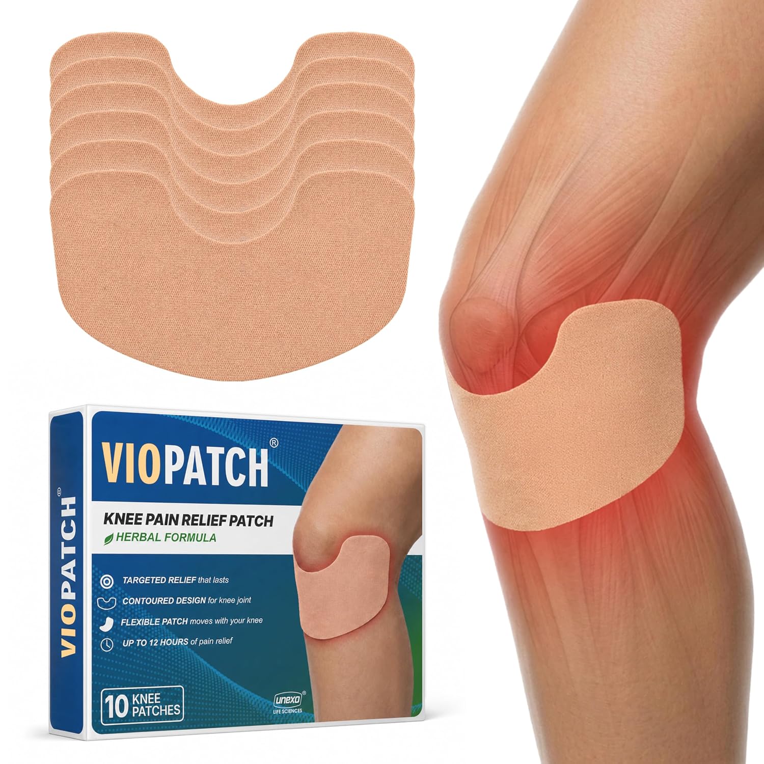 Viopatch Knee Patch for Pain Relief - 10 Patch  | Instant & Long Lasting Relief from Knee Pain | All Natural Ingredients | No Side Effects