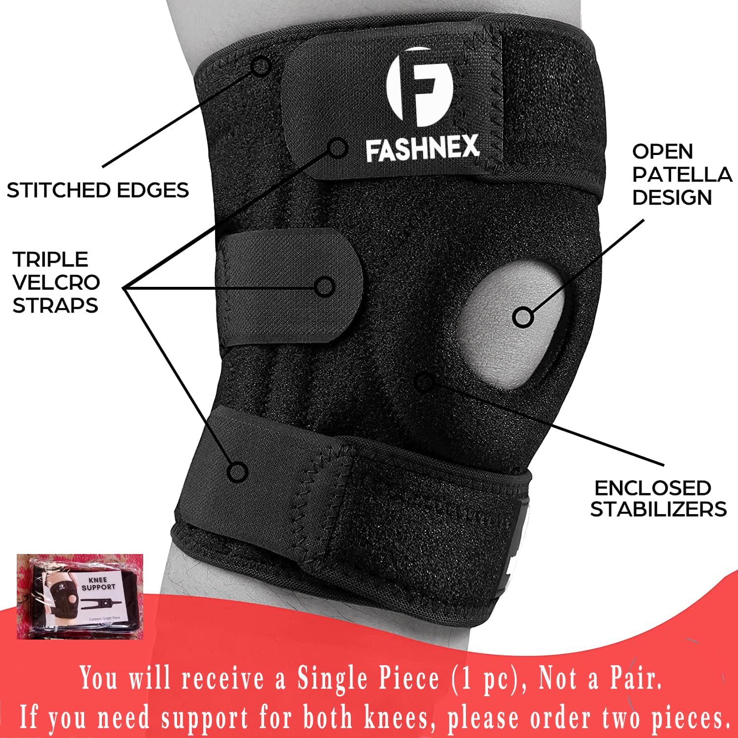 FASHNEX Open Patella Knee Support Brace, Black, Single Piece, Free Size – view 4